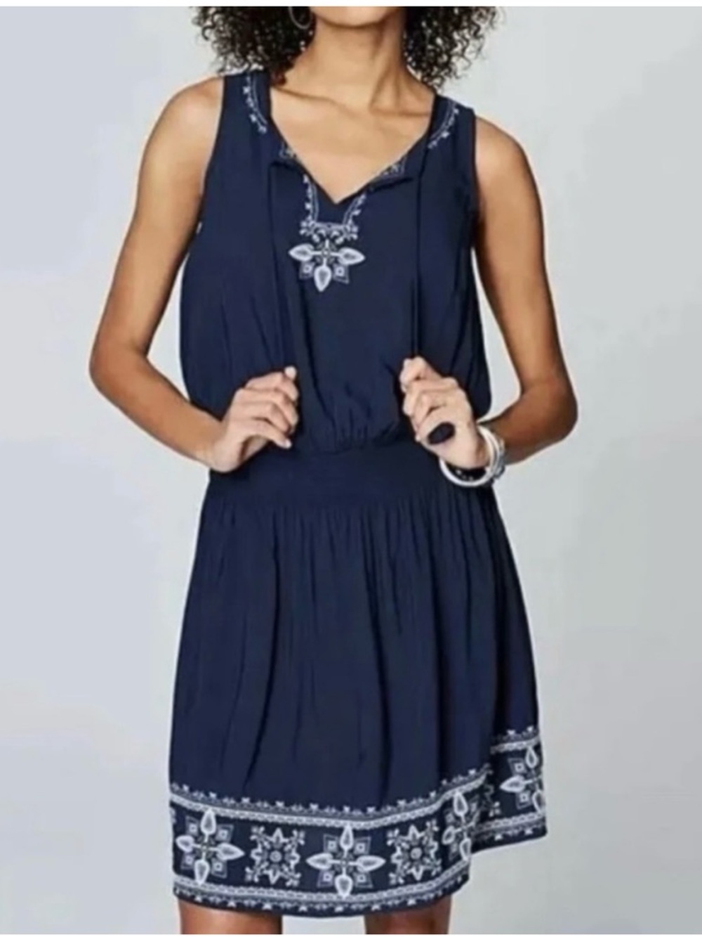 J. Jill Navy Embroidered Peasant Dress size XL